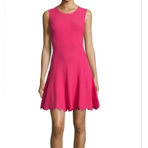 Alice + Olivia "Paulie" Sleeveless Scalloped Fit-and-Flare Pink Dress